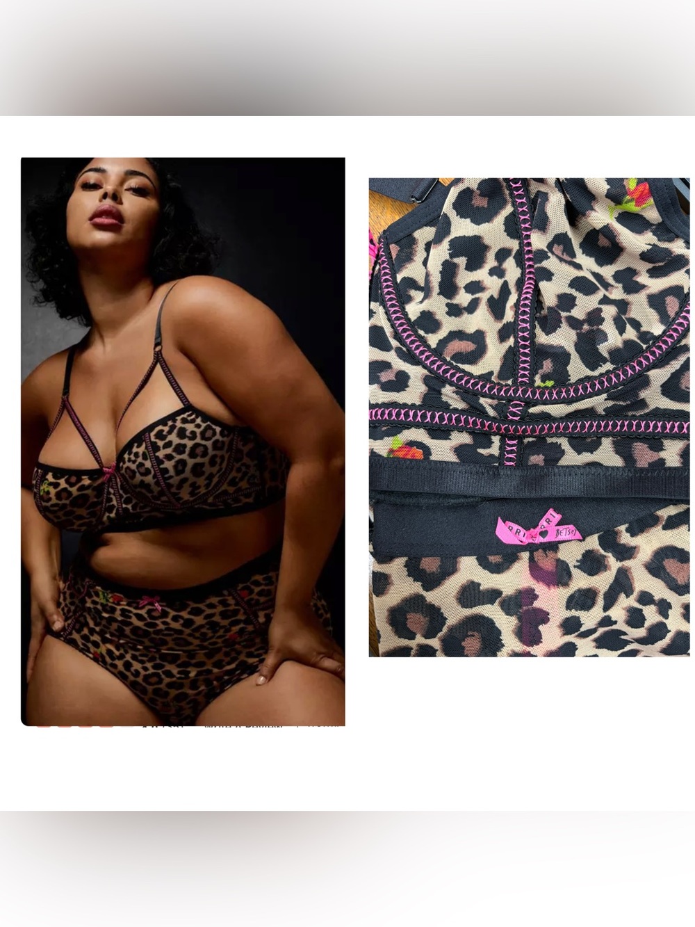NWOT Leopard Print Underwire Bra with Pink Contrast Trim